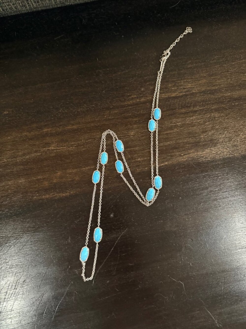 Kendra Scott Kellie Long Station Necklace Silver Turquoise - Picture 4 of 4